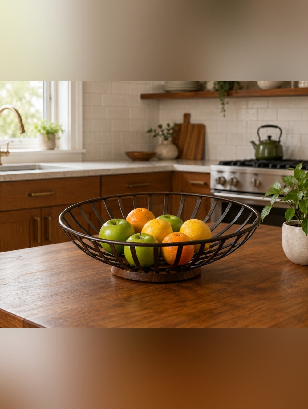 Decorative Rustic Metal and Wood Fruit Bowl